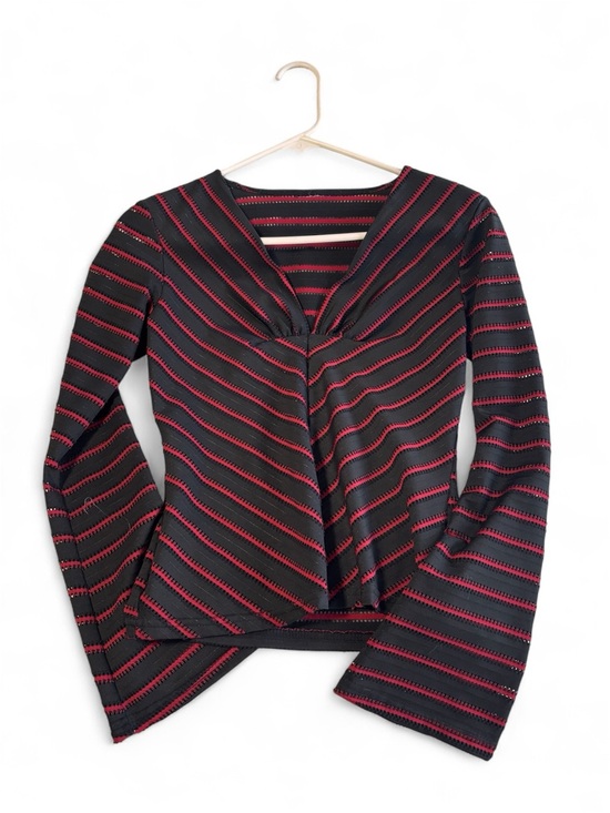 unk Tops - Unk Black & Red Striped V-Neck Long Sleeve Top
